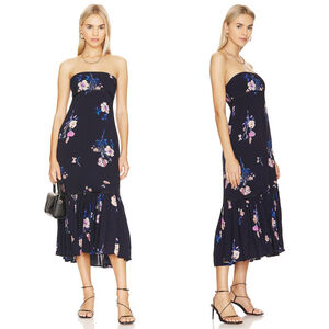 NWT Women's Free People Rosie Posie Midi Floral Navy Dress - Size XL